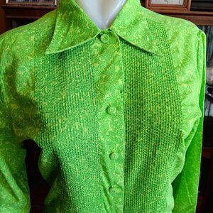 Vintage Womens Top Small Shirt SMall 32 ULTRA THIN PRINT GREEN Top Shirt USA